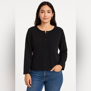 *Oscar de la Renta Black Fleece Henley Top Women’s Large | Cozy Soft Long Sleeve